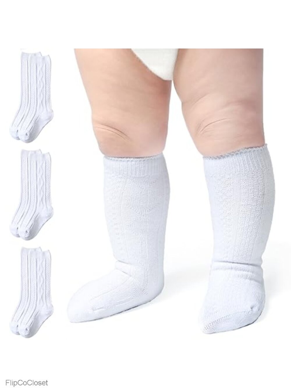 Baby Knee High Socks Cable Knit Infant Toddler Stockings 3 Pairs